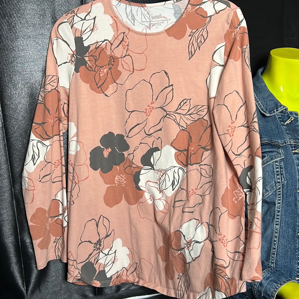 PureJill Pima stretch cotton, size medium, W/abstract , t-shirt long sleeve